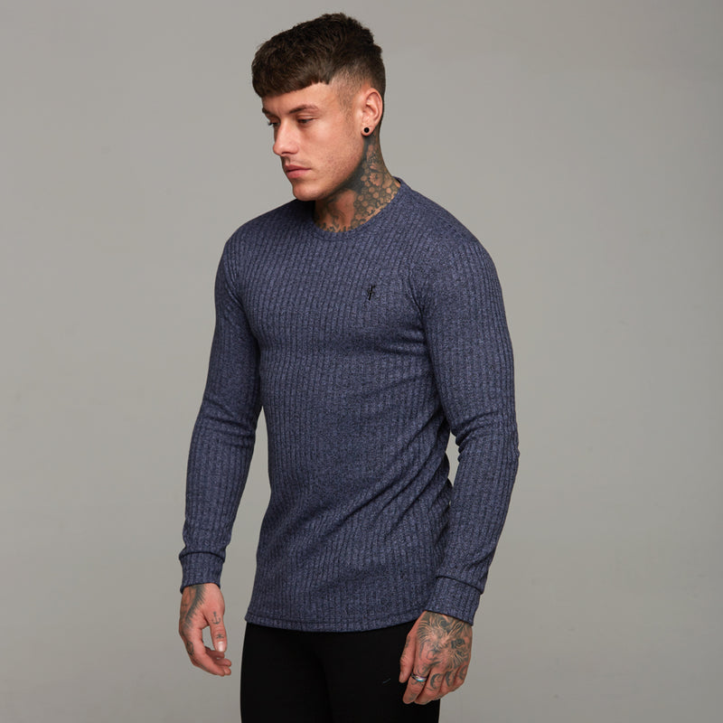 Father Sons Classic Navy Ribbed Knit Super Slim Crew - FSH114