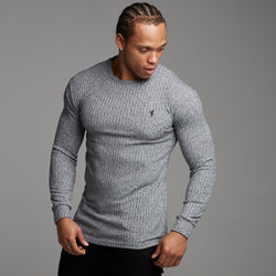 Klassischer gerippter Strickpullover von Father Sons in Grau und Schwarz – FSH079