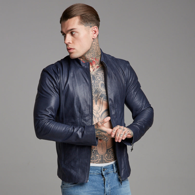 Father Sons Navy Lambs Leather Jacket - FSH217