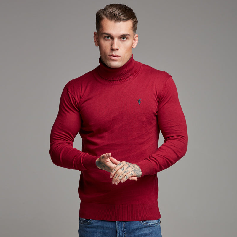 Klassischer roter Strickpullover mit Rollkragen von Father Sons (Kohle-Emblem) – FSH086 (LETZTE CHANCE)