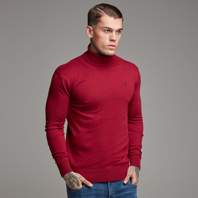 Klassischer roter Strickpullover mit Rollkragen von Father Sons (Kohle-Emblem) – FSH086 (LETZTE CHANCE)