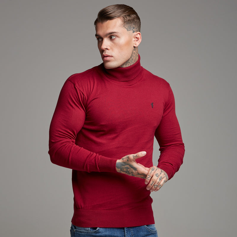 Klassischer roter Strickpullover mit Rollkragen von Father Sons (Kohle-Emblem) – FSH086 (LETZTE CHANCE)