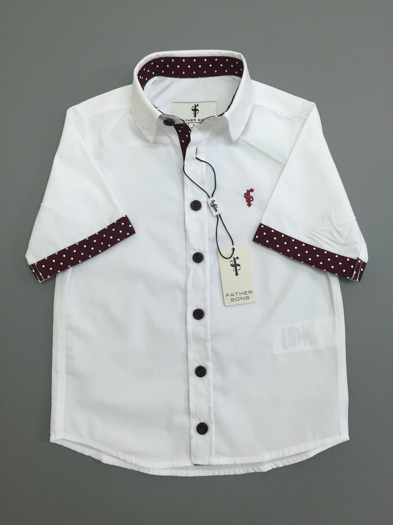 Father Sons Boys White &amp; Burgundy Polkadot Contrast – FSB010 (LETZTE CHANCE)