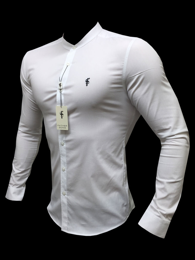 Father Sons Super Slim Stretch Classic White Grandad Collar - FS170