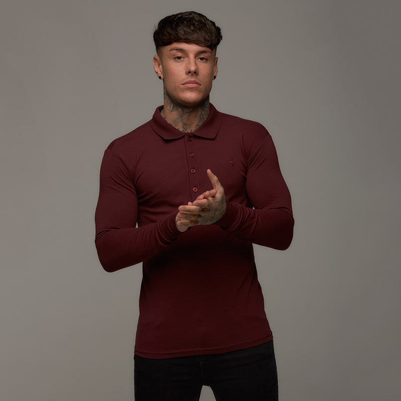 Father Sons Classic Burgundy Long Sleeve Polo Shirt FSH034