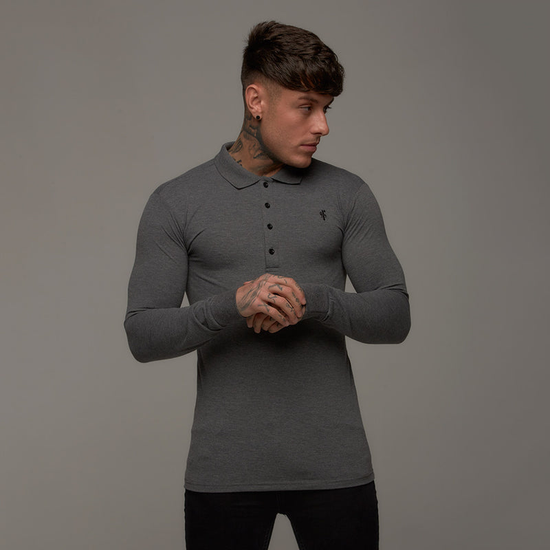 Father Sons Classic Dark Grey Long Sleeve Polo Shirt FSH037