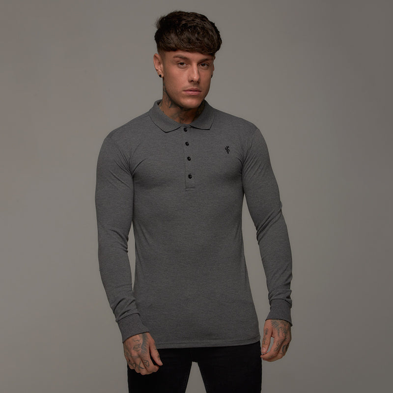 Father Sons Classic Dark Grey Long Sleeve Polo Shirt FSH037