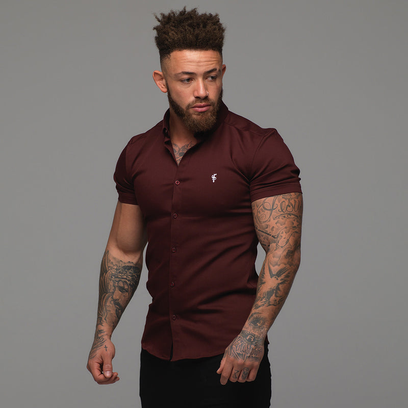 Father Sons Super Slim Stretch Burgundy Denim Short Sleeve - FS204