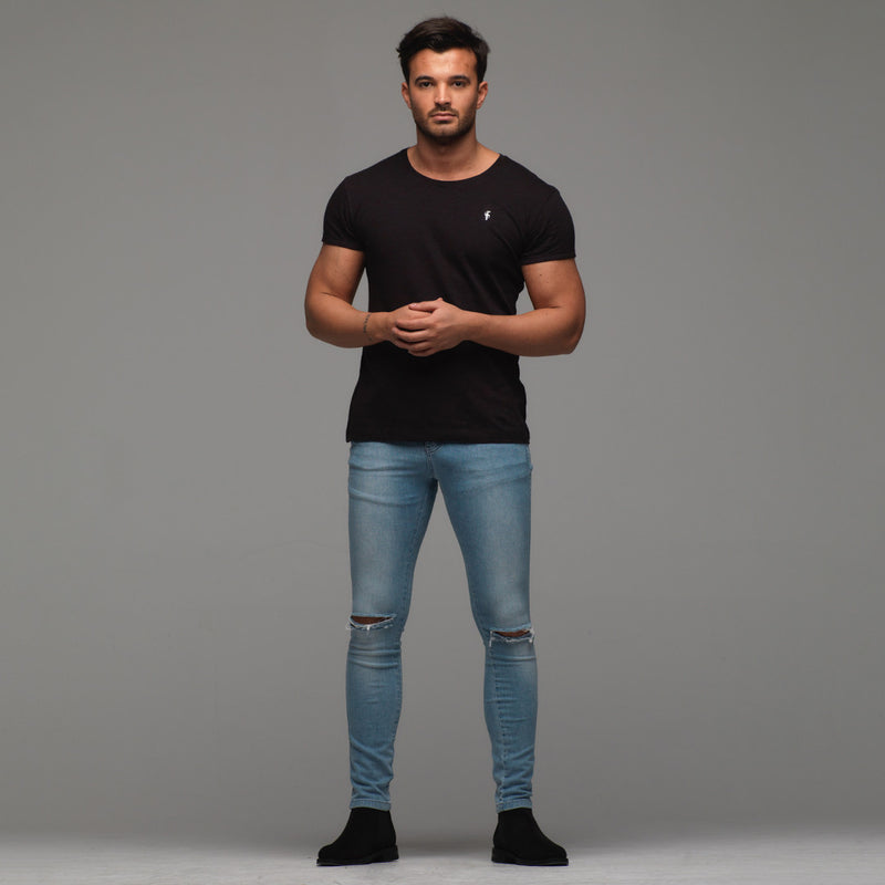 Zerrissene Slim-Stretch-Jeans von Father Sons in Hellblau – FSH103