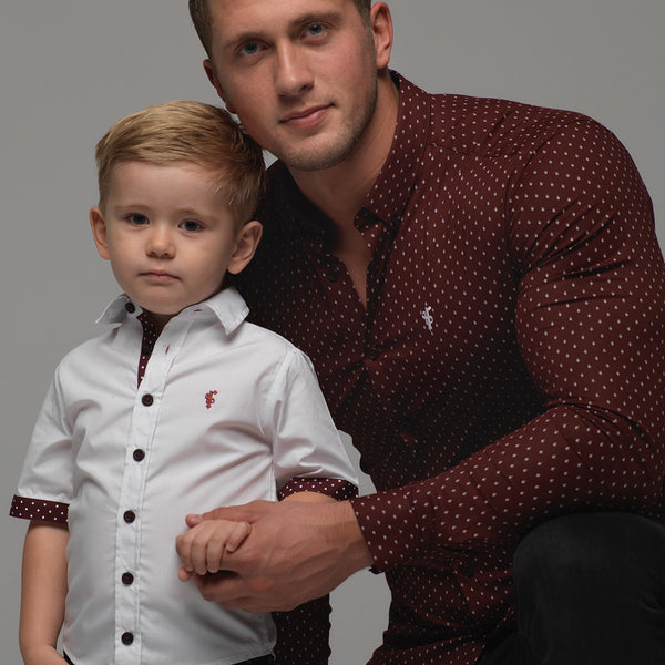 Father Sons Boys White &amp; Burgundy Polkadot Contrast – FSB010 (LETZTE CHANCE)