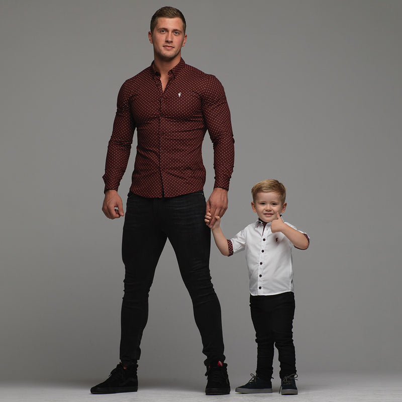 Father Sons Boys White &amp; Burgundy Polkadot Contrast – FSB010 (LETZTE CHANCE)