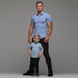 Father Sons Boys Blue Oxford Contrast - FSB003 (LAST CHANCE)