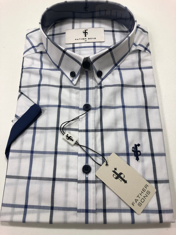 Father Sons Classic White Navy Check Print Kurzarm – FS192