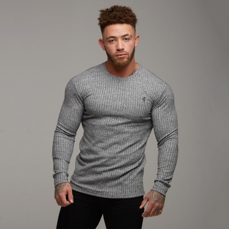 Klassischer gerippter Strickpullover von Father Sons in Grau und Schwarz – FSH079