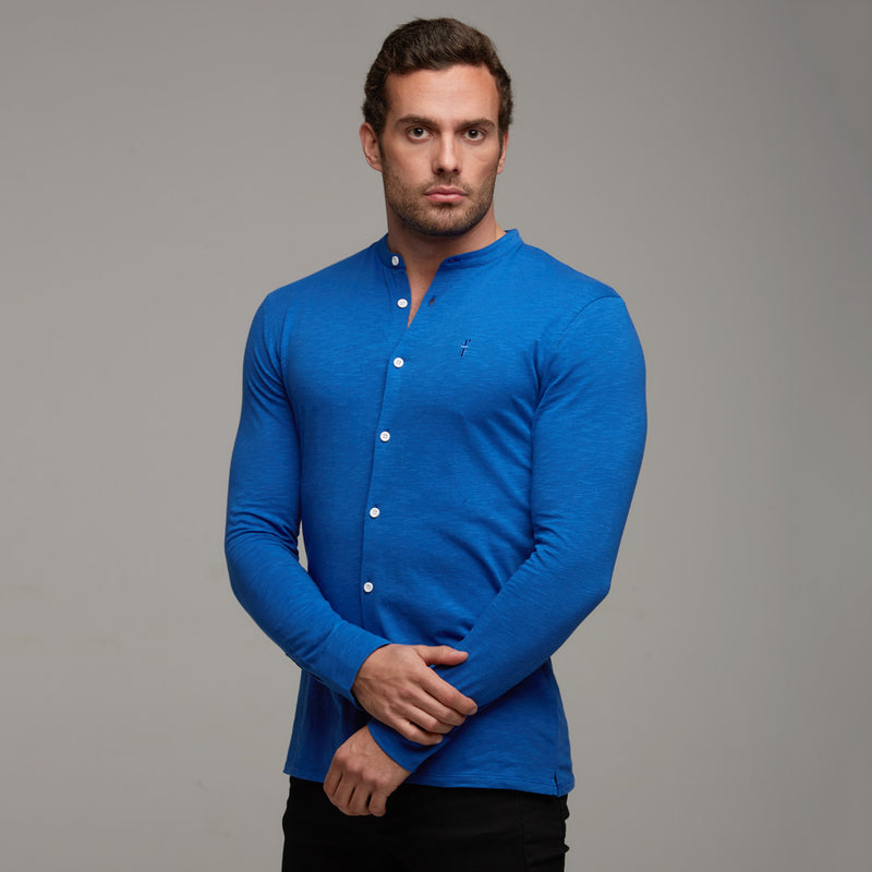 Father Sons Super Slim Royal Blue Grandad Collar Jersey - FSH011 (LAST CHANCE)