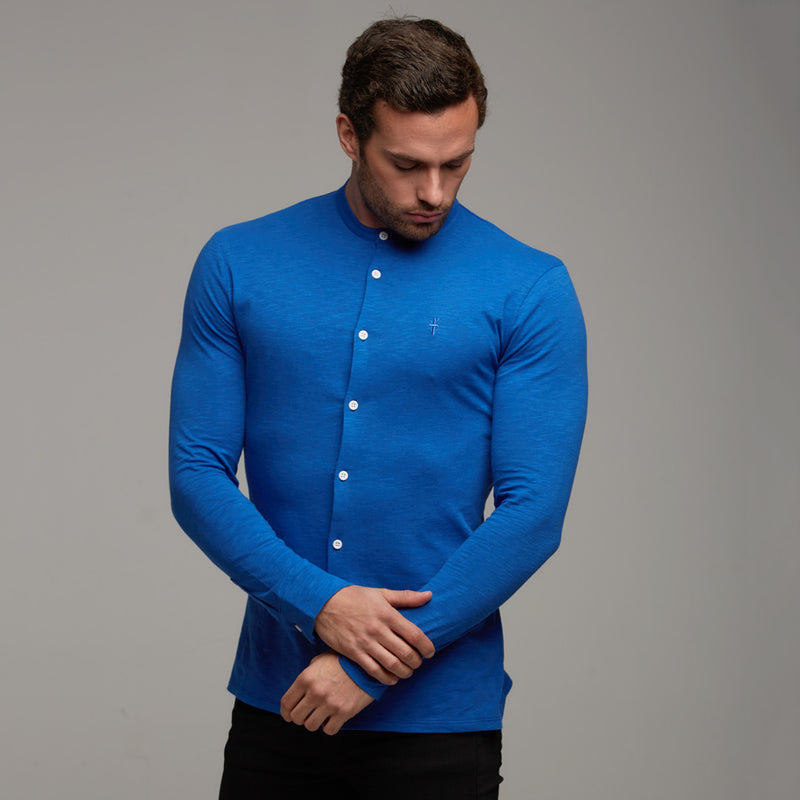 Father Sons Super Slim Royal Blue Grandad Collar Jersey - FSH011 (LAST CHANCE)