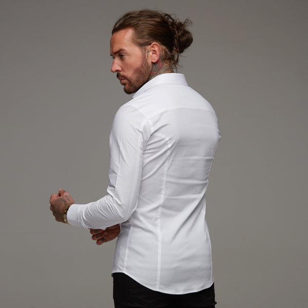 Father Sons Super Slim Stretch Classic White Panel Shirt (Burgunderrote Stickerei) – FS316 (LETZTE CHANCE)
