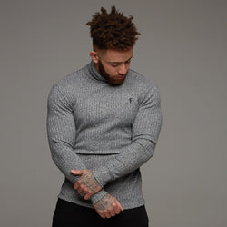 Father Sons Classic Grey & Black Roll Neck Ribbed Knit Jumper - FSH119