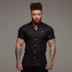 Father Sons Super Slim Stretch Classic Oxford Black Short Sleeve - FS303