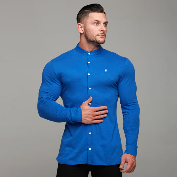 Father Sons Super Slim Royal Blue Grandad Collar Jersey - FSH011 (LAST CHANCE)