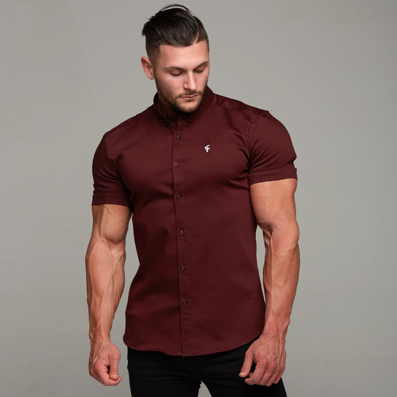 Father Sons Super Slim Stretch Burgundy Denim Short Sleeve - FS204