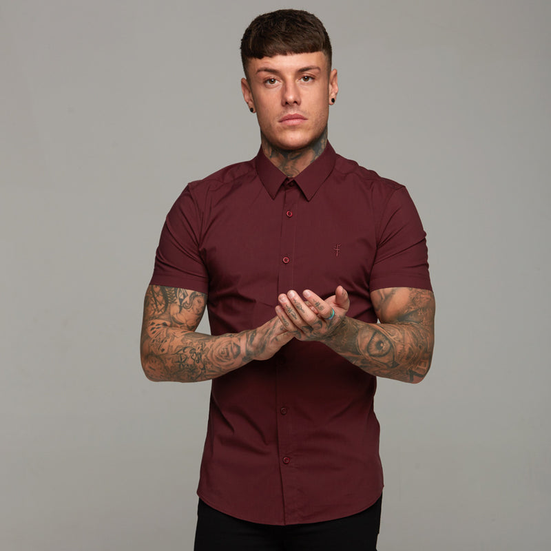 Father Sons Super Slim Stretch Classic Burgundy Short Sleeve - FS236