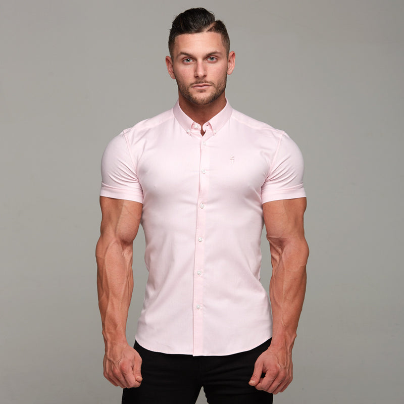 Father Sons Super Slim Stretch Classic Oxford Pink Short Sleeve - FS305