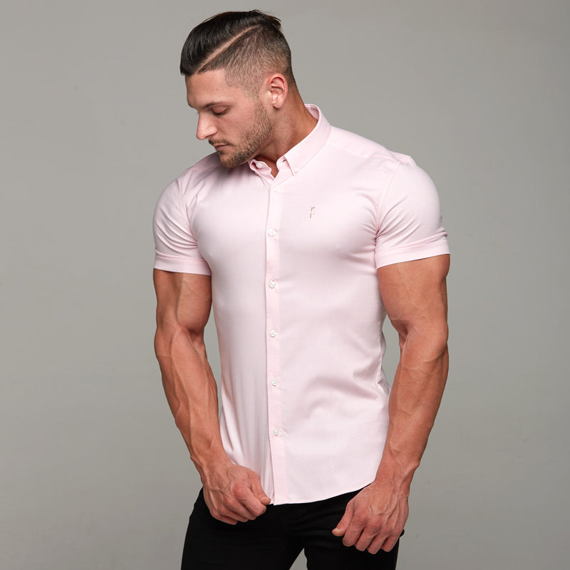 Father Sons Super Slim Stretch Classic Oxford Pink Short Sleeve - FS305