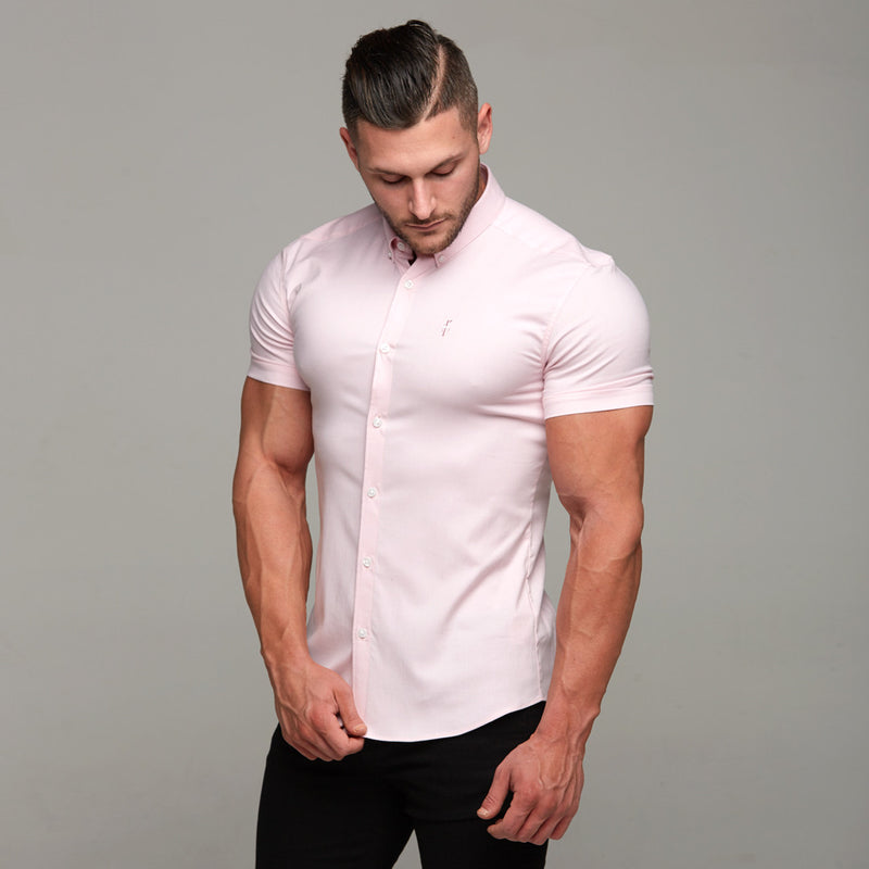 Father Sons Super Slim Stretch Classic Oxford Pink Short Sleeve - FS305