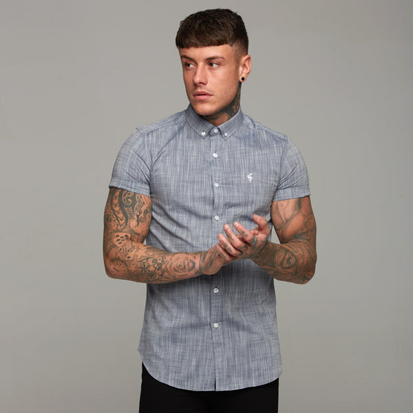 Father Sons Classic Blue/Grey Slub Short Sleeve - FS281 (LAST CHANCE)