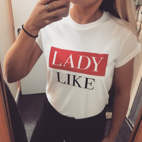 LADY LIKE - RED SLOGAN T SHIRT CT079