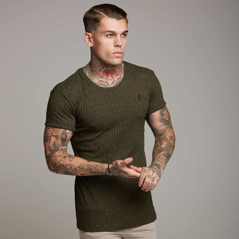 Father Sons Classic Khaki Ribbed Knit Super Slim Long Line Crew – FSH172