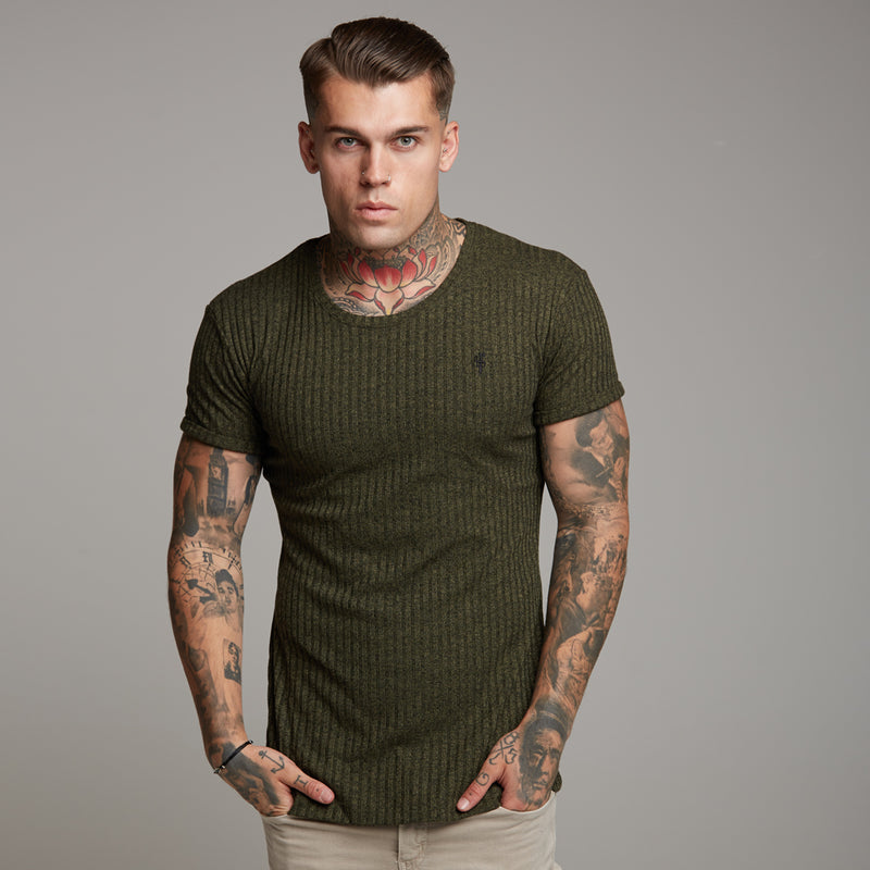 Father Sons Classic Khaki Ribbed Knit Super Slim Long Line Crew – FSH172