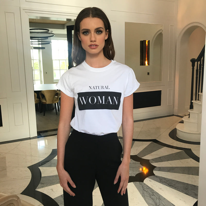 'NATURAL WOMAN' WHITE - CT083 SLOGAN T SHIRT