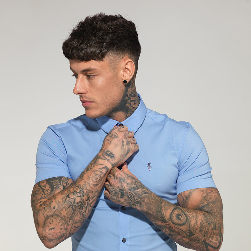 Father Sons Super Slim Stretch Classic Light Blue Short Sleeve - FS179