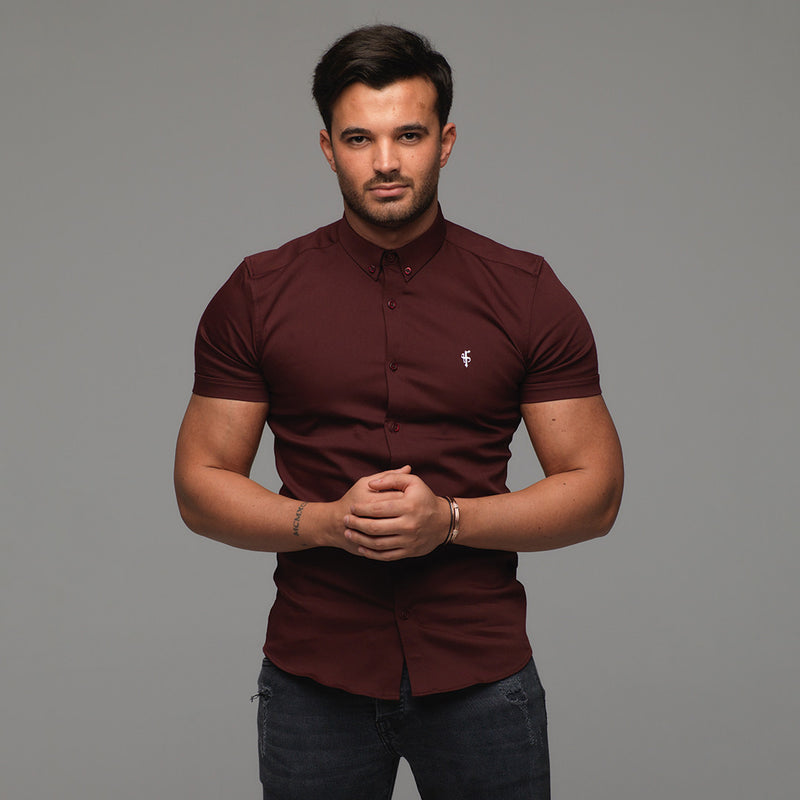 Father Sons Super Slim Stretch Burgundy Denim Short Sleeve - FS204