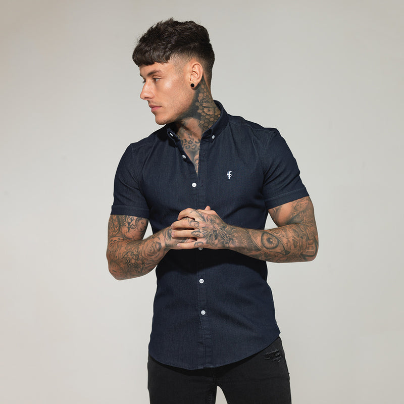 Father Sons Super Slim Stretch Navy Denim Short Sleeve - FS167