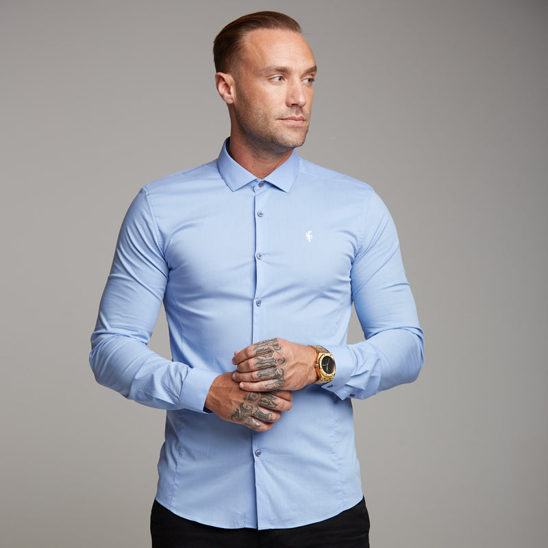 Father Sons Super Slim Stretch Classic Light Blue Panel Shirt - FS319