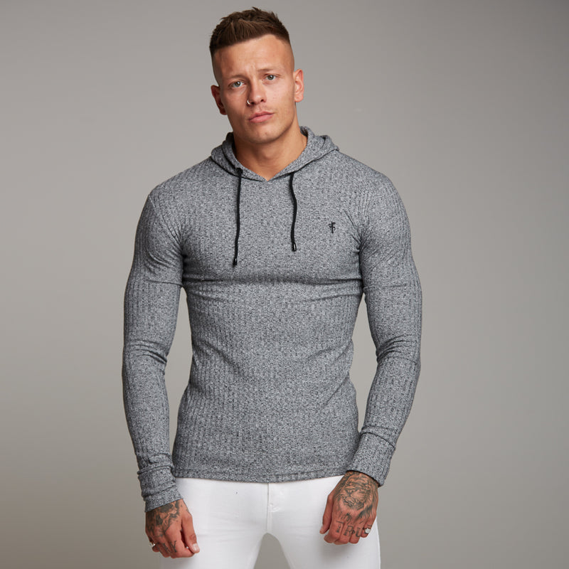 Father Sons klassischer gerippter Kapuzenpullover in Grau und Schwarz – FSH174