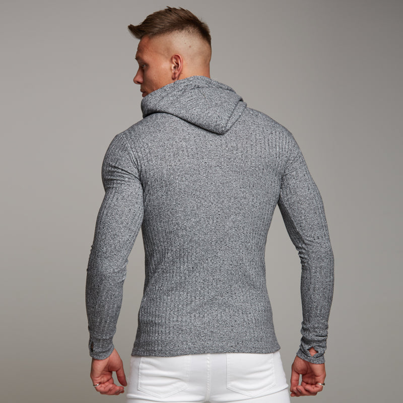 Father Sons Classic Grey & Black Ribbed Knit Hoodie Jumper - FSH174