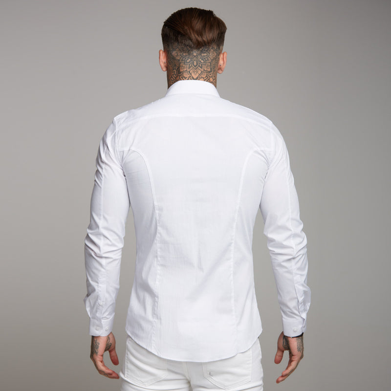 Father Sons Super Slim Stretch Classic White Panel Shirt (Burgunderrote Stickerei) – FS316 (LETZTE CHANCE)