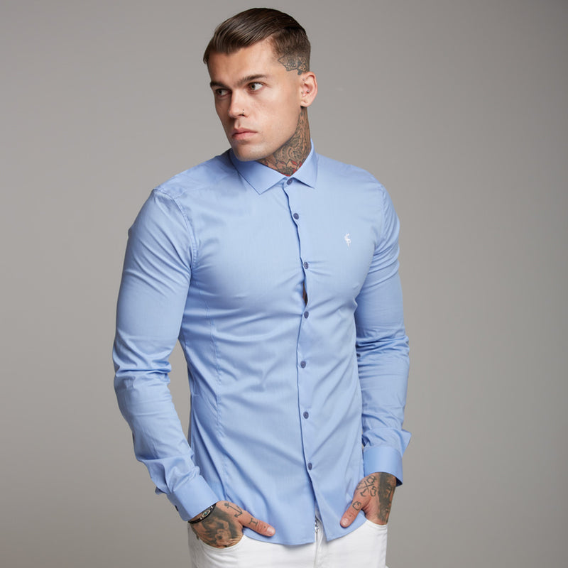 Father Sons Super Slim Stretch Classic Light Blue Panel Shirt - FS319