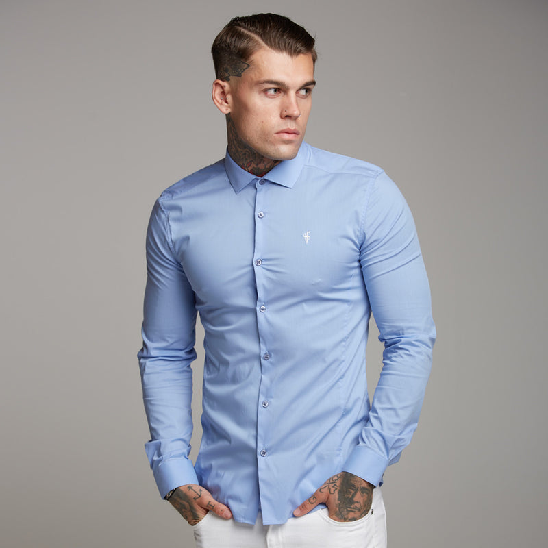 Father Sons Super Slim Stretch Classic Light Blue Panel Shirt - FS319