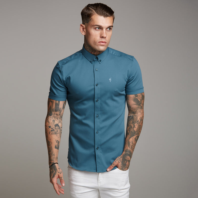 Father Sons Super Slim Stretch Teal Denim Short Sleeve - FS328