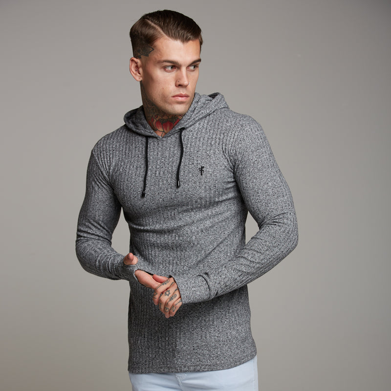 Father Sons klassischer gerippter Kapuzenpullover in Grau und Schwarz – FSH174