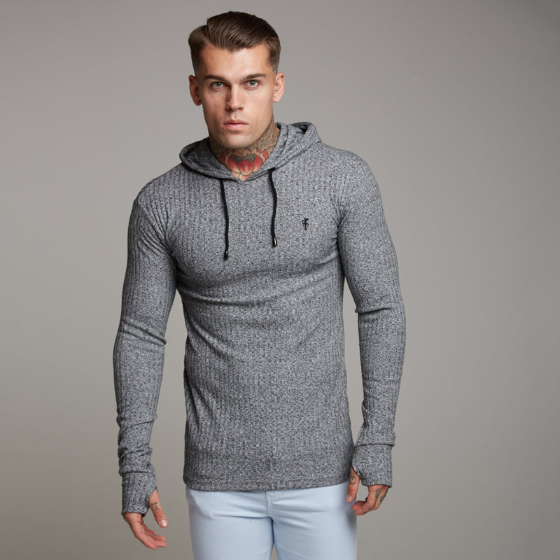 Father Sons klassischer gerippter Kapuzenpullover in Grau und Schwarz – FSH174