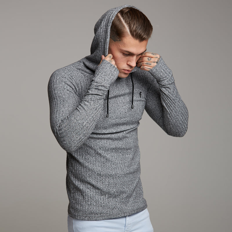 Father Sons Classic Grey & Black Ribbed Knit Hoodie Jumper - FSH174