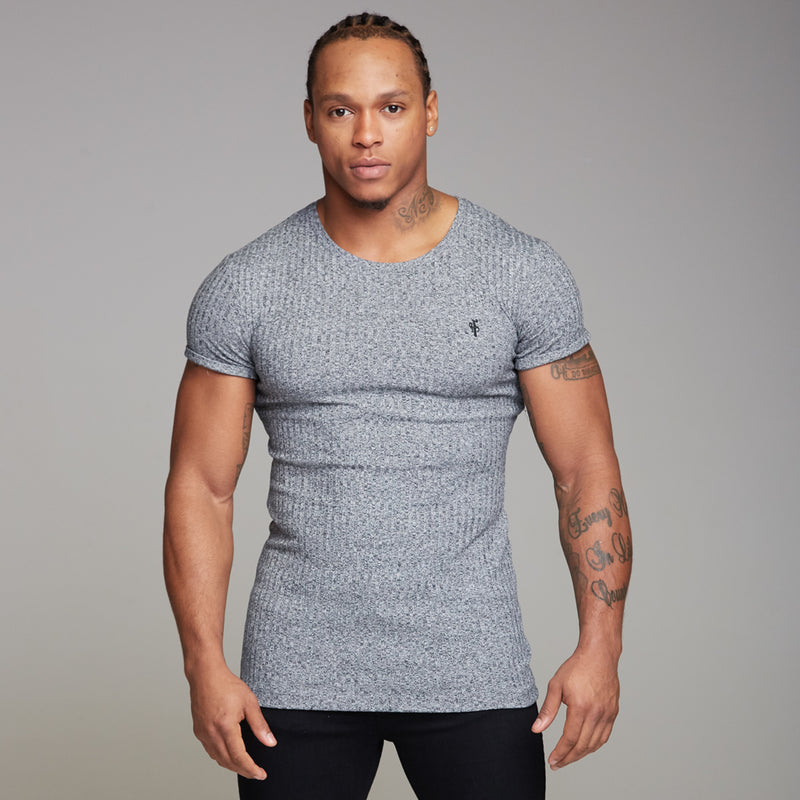 Father Sons Classic Grey Ribbed Knit Super Slim Long Line Crew – FSH173