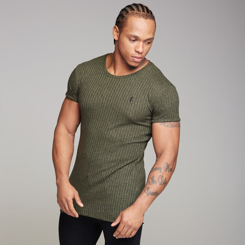 Father Sons Classic Khaki Ribbed Knit Super Slim Long Line Crew – FSH172