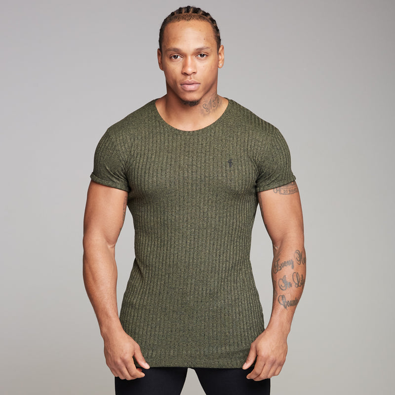 Father Sons Classic Khaki Ribbed Knit Super Slim Long Line Crew – FSH172